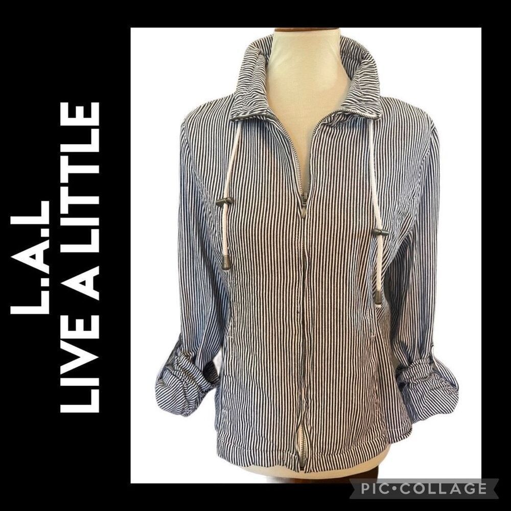 L.A.L Live A Little Long Sleeve Striped Cotton Full Zip Jacket Size Medium